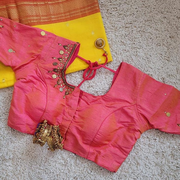 Peach Aari blouses, ethnic blouse, wedding blouse, pattu sarre blouse, elegant blouse, Paithani blouse, Jardosi