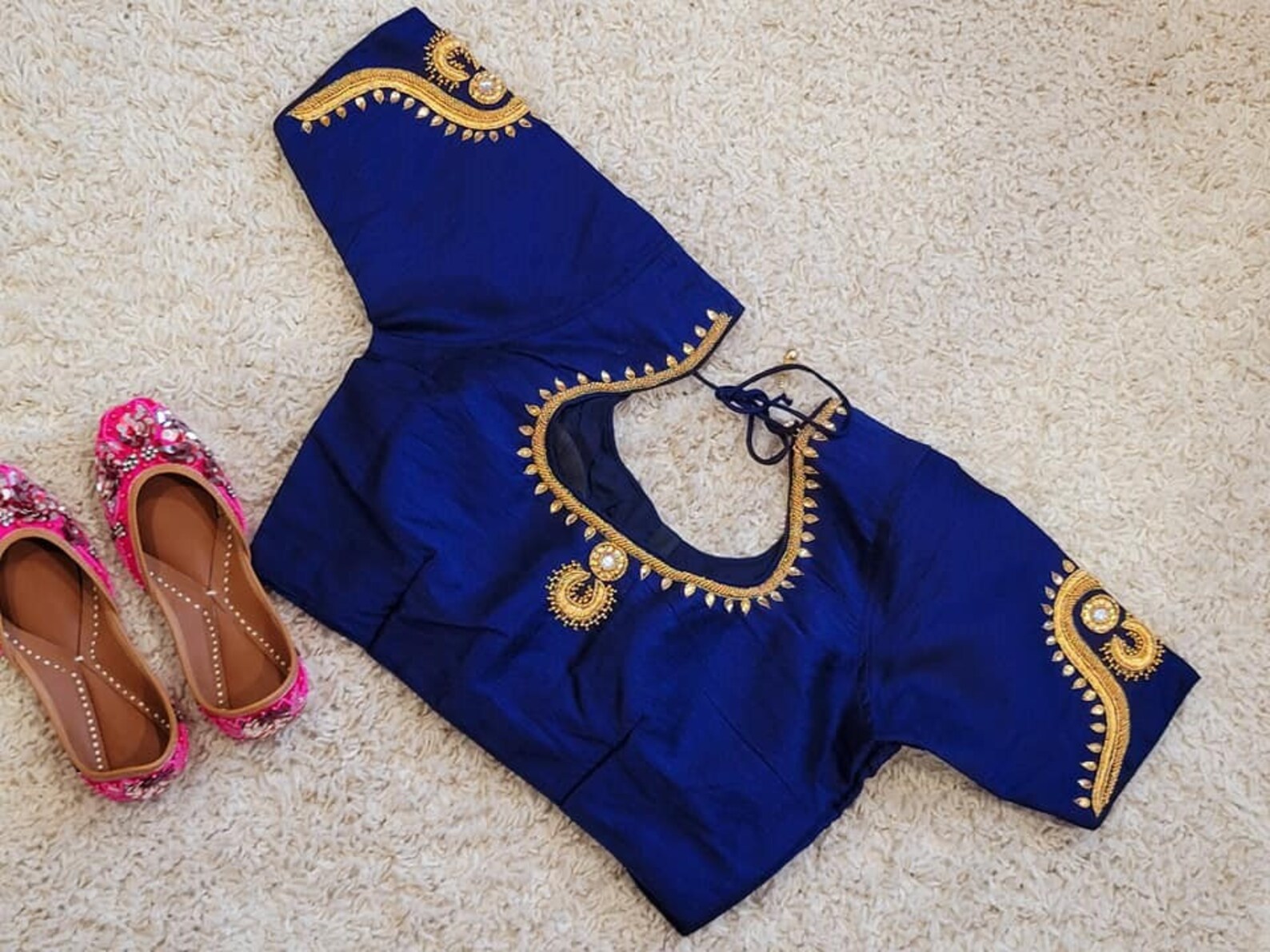 navy blue blouse aari work