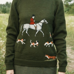Knitted green sweater Animal knitted sweater Horse riding gift Fox sweater Dog lover gift Cute sweaters for women Horse sweater Dog sweater