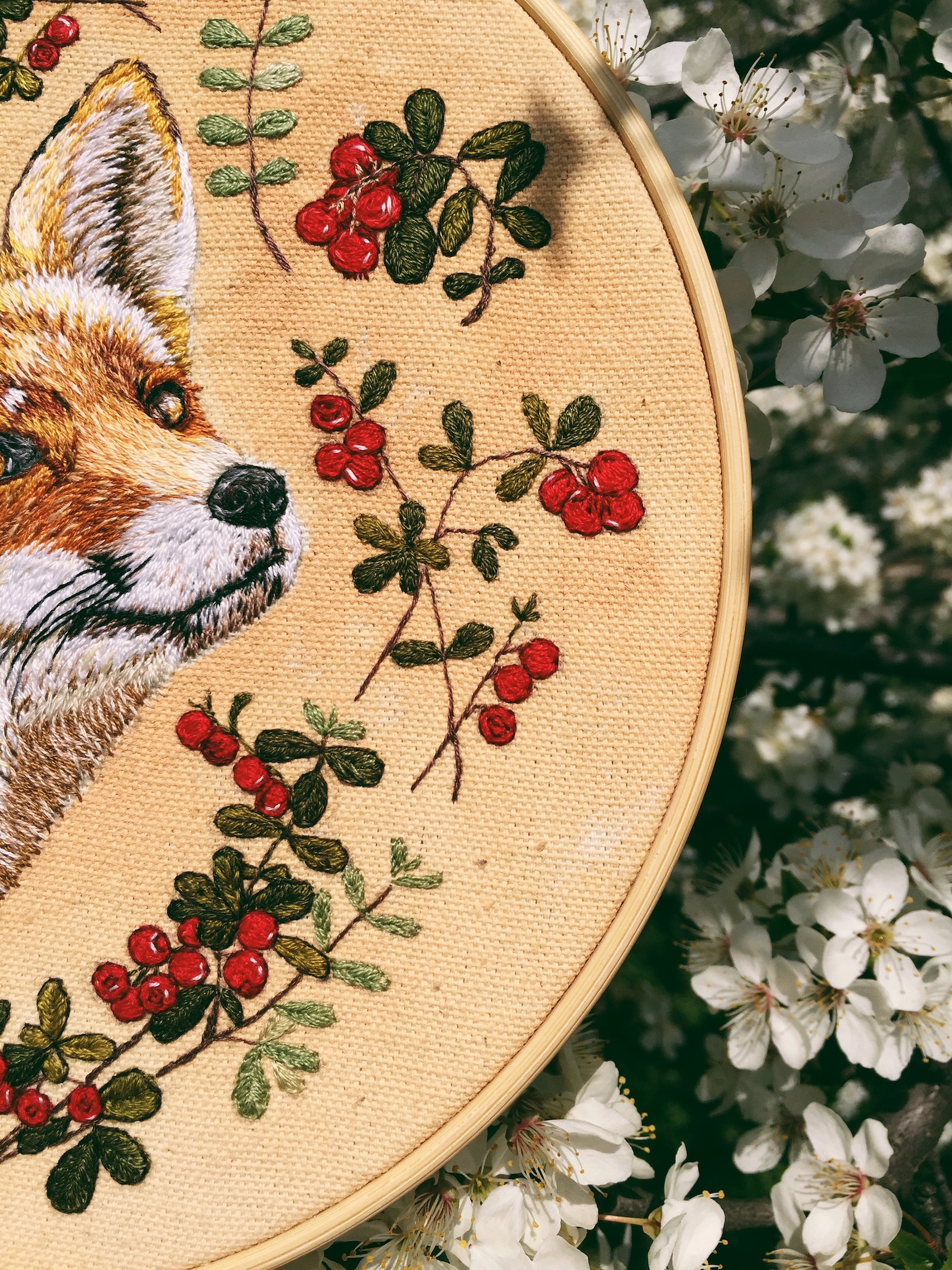 Fox wall decor Botanical wall art framed Fox embroidery Cute Etsy