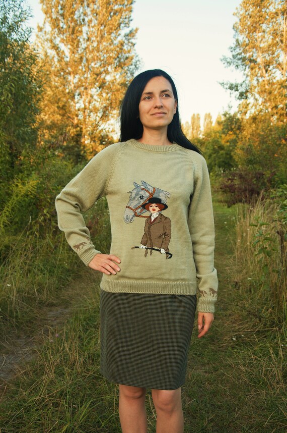 Animal Sweater Women Horse Sweater Hand 