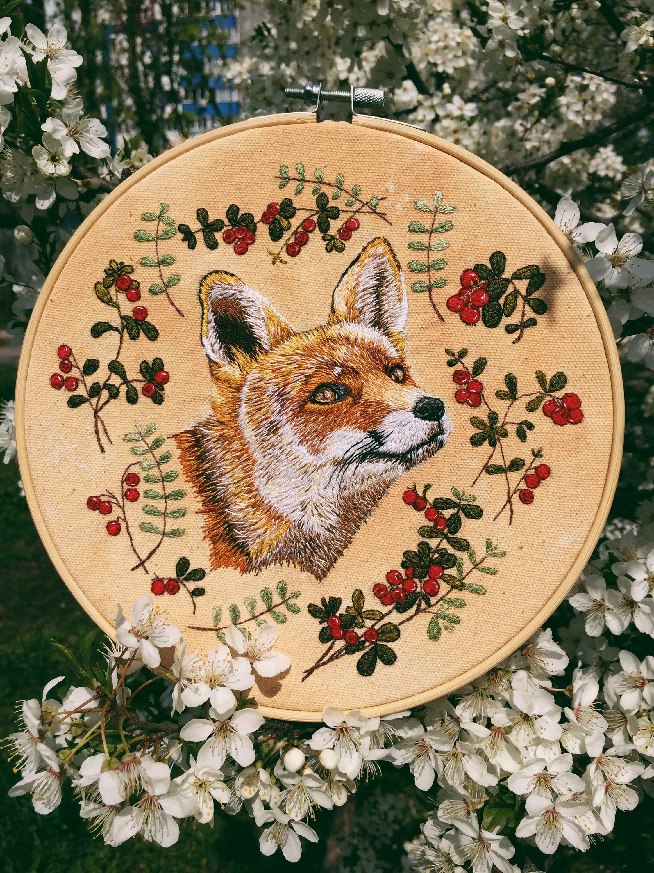 Fox wall decor Botanical wall art framed Fox embroidery Cute Etsy