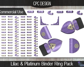Lilac & Platinum Binder Rings Accessory Pack for GoodNotes: Transparent png's. (Commercial use allowed)