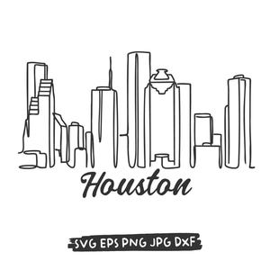 Houston Texas Skyline PNG SVG Cut File, H-Town Minimalist Line Art Vector Drawing, Printable Digital Download for Shirts Mugs Crafts