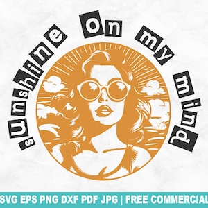 Fichier de coupe SVG Sunshine on My Mind, SVG de fille de plage vintage rétro pour Cricut Silhouette, Old School Summer PNG imprimable pour créations de chemises, tasses