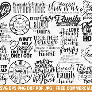 Bundle SVG famille, famille maison amis SVG coupe fichier pour Silhouette Cricut, amour PNG imprimable pour créations de chemises, tasses