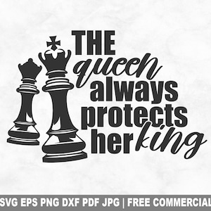 File di taglio SVG "La regina protegge il suo re", file SVG "Scacchiera giocatore" per Cricut Silhouette, file PNG stampabile divertente per magliette, tazze e lavori artigianali