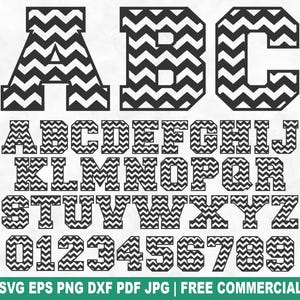 Chevron Alphabet and Numbers SVG Cut File, Zigzag Letters for Cricut Silhouette, Chevron Stripe Pattern Printable PNG for Shirts Mugs Crafts