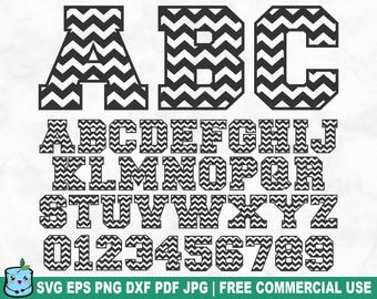Chevron Alphabet and Numbers SVG Cut File, Zigzag Letters for Cricut Silhouette, Chevron Stripe Pattern Printable PNG for Shirts Mugs Crafts
