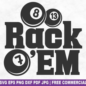 Rack 'Em SVG Schnittdatei, lustige Pool Billard SVG für Cricut Silhouette, Snooker druckbare PNG für Shirts Tassen Kunsthandwerk