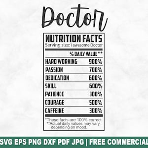 Fichier de coupe SVG valeur nutritive médecin, étiquette de profession drôle SVG pour Silhouette Cricut, portion PNG imprimable pour chemises, tasses, travaux manuels