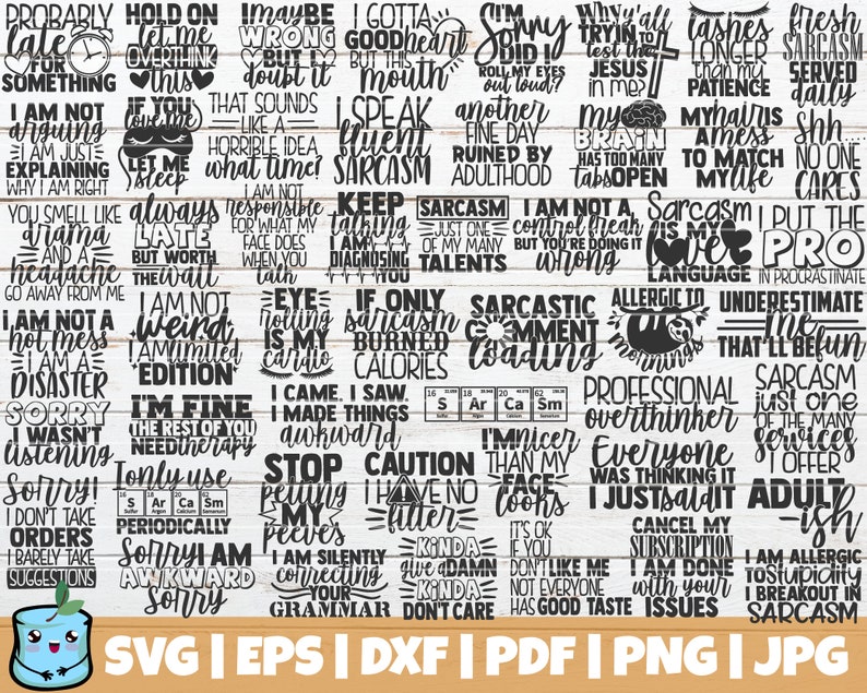 Download 50 Funny Quotes SVG Bundle Sarcasm SVG Cut Files | Etsy