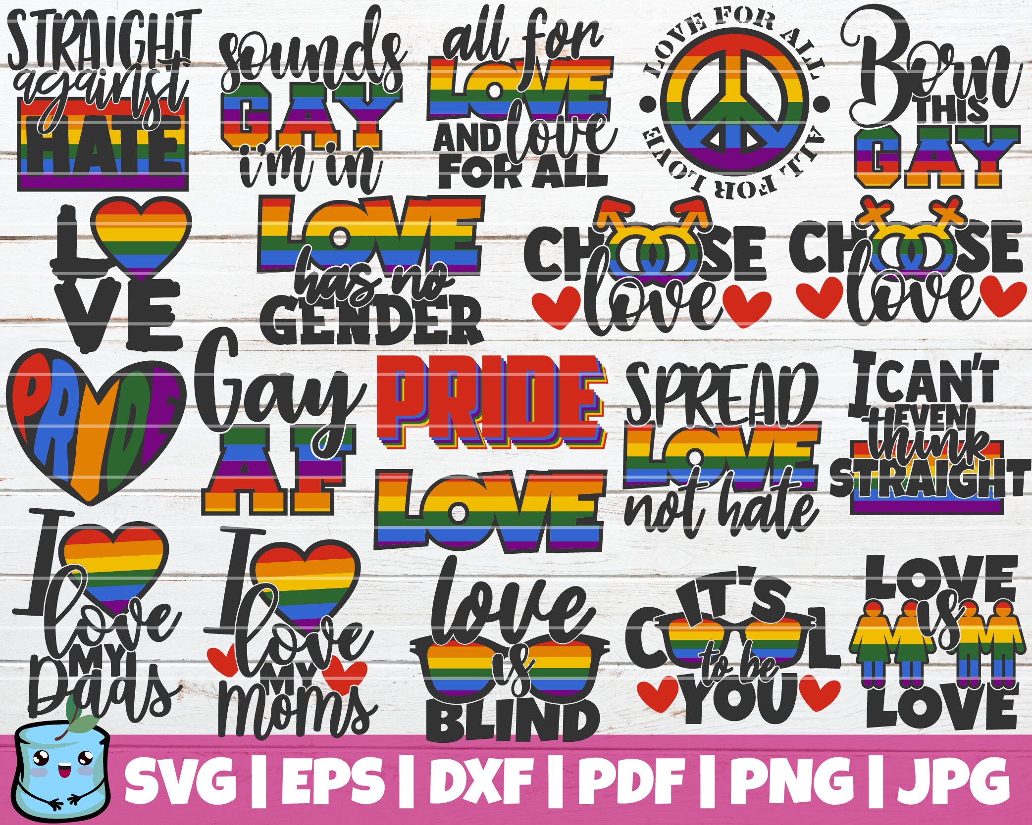 rainbow LGBT CLIPART pride svg bundle file instant download gay and lesbian clipart printable vector eps