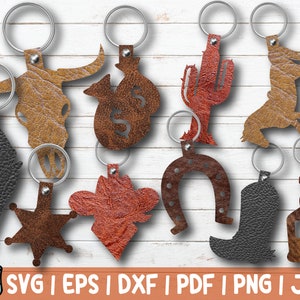 Western sleutelhanger SVG-bundel, Sothern sleutelhangers SVG gesneden bestand diy sjabloonontwerpen voor Cricut silhouet, lasergesneden voor kunstleer vinyl