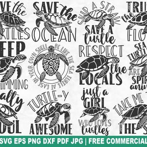 Paquete SVG de tortugas marinas, archivo de corte SVG de rescate de tortugas marinas para Cricut Silhouette, PNG imprimible para salvar la vida marina en el océano para camisetas, tazas y manualidades