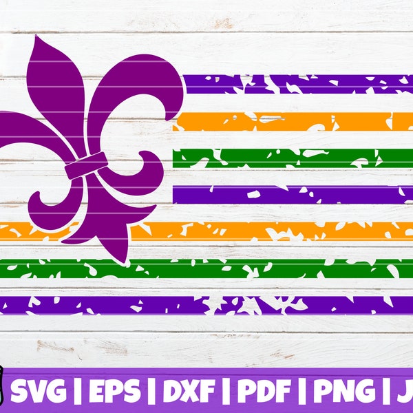 Mardi Gras USA Flag SVG Cut File | commercial use | instant download | printable vector clip art | Fat Tuesday Carnival | Fleur De Lis