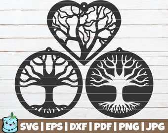 Tree Earrings SVG Cut Files | commercial use | instant download | Laser cut template | Tree pendant bundle | Leather earring cut file