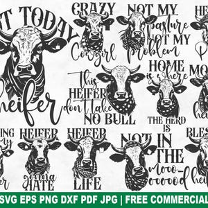 Bundle SVG génisse, drôle impertinent vache génisse citations fichier SVG coupe pour Silhouette Cricut, vie à la ferme PNG imprimable pour chemises tasses artisanat