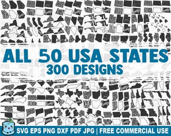 American States SVG Bundle, USA Outline Distressed Home Cut File for Cricut Silhouette, 4th Of July Printable PNG for Shirts Mugs Crafts