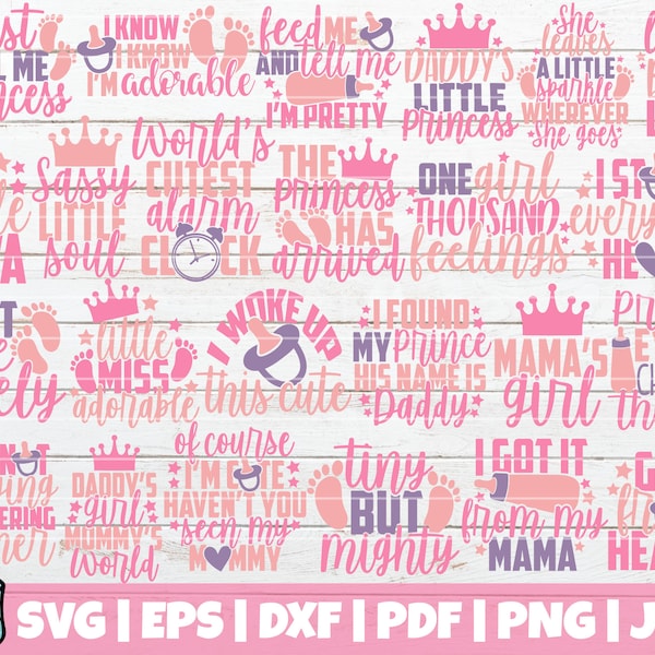 Baby Girl SVG Bundle | SVG Cut Files | commercial use | instant download | printable vector clip art | Baby Girl Onesie | Cute Baby Quotes
