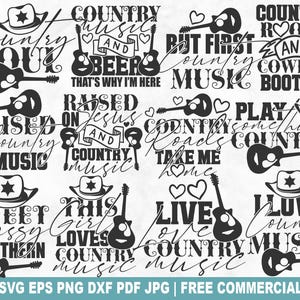Country muziek SVG-bundel, Love Country muziek gesneden SVG-bestand voor Cricut Silhouette, Western Southern afdrukbare PNG voor shirts mokken ambachten