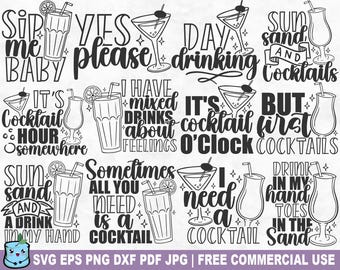 Cocktails SVG Bundle, Summer Cocktail Beach Bar SVG Cut File for Cricut Silhouette, Vacation Printable PNG for Shirts Mugs Crafts