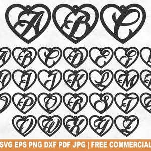 Brincos de alfabeto em formato de coração, modelos de corte SVG, pingentes de letras, designs de joias DIY para Cricut Silhouette, madeira, vinil e couro cortados a laser