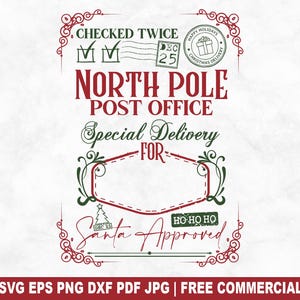 Noordpoolpostkantoor gesneden SVG-bestand, Santa Sack SVG voor Cricut Silhouette, Noordpoolpost cadeau afdrukbare png-bestand voor shirts mokken ambachten
