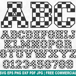 Checkered Alphabet and Numbers SVG Cut File, Checkered Letters for Cricut Silhouette, Rally Racing Printable PNG for Shirts Mugs Crafts