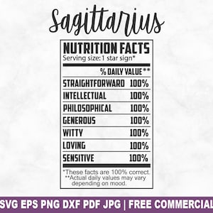 Fichier de coupe SVG valeur nutritive Sagittaire, étiquette du zodiaque drôle SVG pour Silhouette Cricut, portion PNG imprimable pour chemises, tasses, travaux manuels