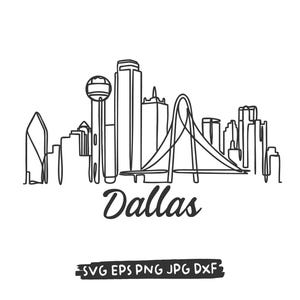 Dallas Texas Skyline PNG SVG Cut File, Big D Minimalist Line Art Vector Drawing, Printable Digital Download for Shirts Mugs Crafts
