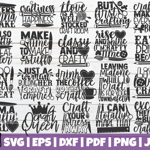 Love Crafting SVG Bundle | Crafty Girl SVG Cut Files | commercial use | instant download | printable vector clip art | Craft Room Decoration