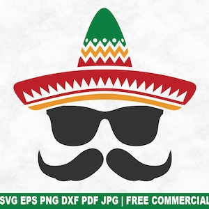Fichier de coupe SVG visage Cinco De Mayo, SVG Cinco De Mayo pour Silhouette Cricut, Fiesta sombrero mexicain imprimable PNG pour chemises, tasses, travaux manuels