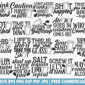 Pacote de Copos de Shot SVG, Arquivo de Corte SVG Engraçado para Copos de Shot para Cricut Silhouette, Copo de Festa de Tequila PNG Imprimível para Camisetas, Canecas e Artesanato