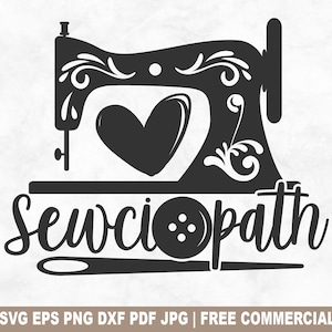 Archivo SVG de corte de Sewciopath, SVG de costura y manualidades para Cricut Silhouette, PNG imprimible con hilo para acolchar con aguja para camisetas, tazas y manualidades