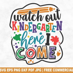 Pas op voor kleuterschool, hier kom ik SVG-bestand knippen | commercieel gebruik | direct downloaden | afdrukbare vectorillustraties | Terug naar school-shirtprint