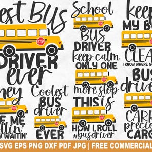Bundle SVG de chauffeur de bus scolaire, meilleur chauffeur de bus SVG coupe fichier pour Silhouette Cricut, bus scolaire drôle imprimable PNG pour créations de chemises, tasses