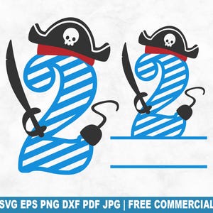 Piraten Geburtstag Nr. 2 SVG Schnittdatei, 2 Jahre alter Geburtstag SVG für Cricut Silhouette, Pirat Monogramm druckbare PNG für Shirts Tassen Kunsthandwerk