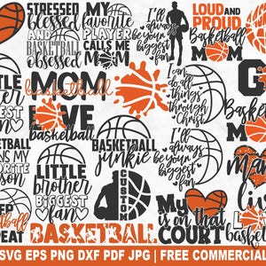 Lot de basket-ball SVG, joueur de basket-ball maman supporter SVG coupe fichier pour Cricut Silhouette, pom-pom girl imprimable PNG pour chemises tasses artisanat