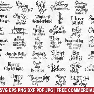 Kerst gezegden SVG-bundel, kerstvakantie winter gesneden SVG-bestand voor Cricut silhouet, kerstman afdrukbare PNG voor shirts mokken ambachten