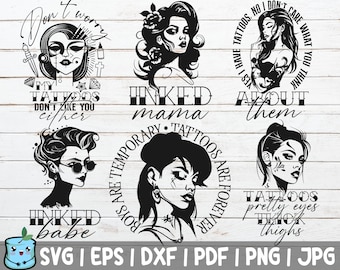 Ensemble SVG de fille de tatouage | Fichiers coupés SVG | téléchargement instantané | usage commercial | Fille encrée | Pouvoir des filles | Fille effrontée