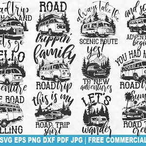 Roadtrip SVG-bundel, roadtrip avontuur SVG-bestand knippen voor Cricut silhouet, zomervakantie afdrukbare png voor shirts mokken ambachten