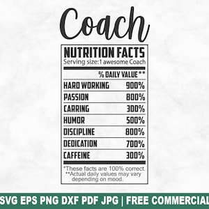 Coach Ernährung Facts SVG Schnittdatei, lustiges Beruf Label SVG für Cricut Silhouette, Serviergröße druckbare PNG für Shirts Tassen Kunsthandwerk