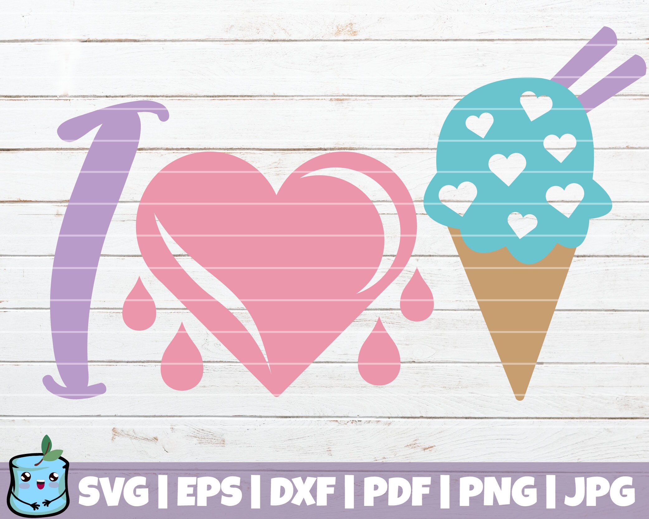 Download I Love Ice Cream SVG Cut File commercial use instant | Etsy