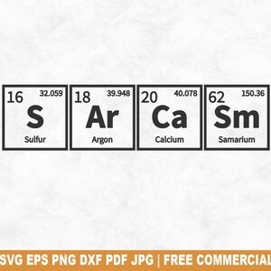 Tabla periódica con sarcasmo (archivo SVG para cortar), química divertida (SVG) para siluetas de Cricut, tabla periódica imprimible (PNG) para camisetas, tazas y manualidades.
