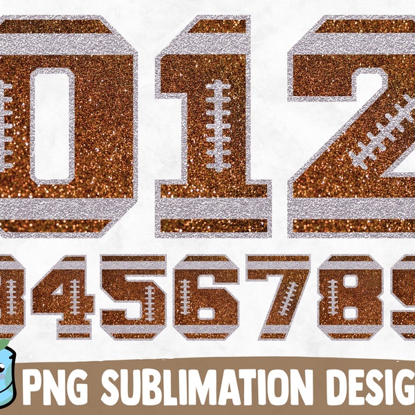 Glitter Football Sublimation Numbers | 26 Football Numbers | Transparent Background | Sublimation PNG