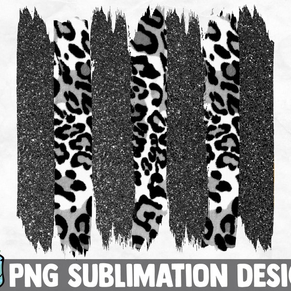 Gray Leopard Glitter Brush Strokes | Leopard Sublimation Design | Transparent Background | Sublimation PNG