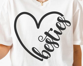 File di taglio SVG PNG con cuore dei migliori amici, file SVG con la scritta "Best Friends Bff" per Cricut Silhouette, file Png stampabile con l'amicizia familiare per magliette, tazze e artigianato