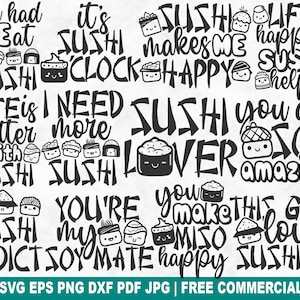 Sushi SVG Bundle, lustige Kawaii Sushi Liebhaber SVG Schnittdatei für Cricut Silhouette, japanische Küche druckbare PNG für Shirts Tassen Kunsthandwerk