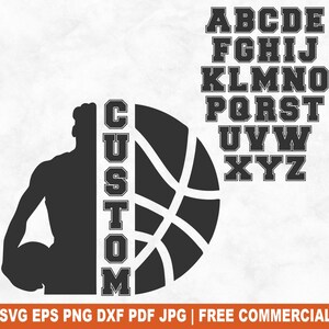 Basket-ball cadre personnalisé SVG coupe fichier, basket-ball monogramme SVG pour Silhouette Cricut, Sport imprimable PNG pour chemises tasses artisanat
